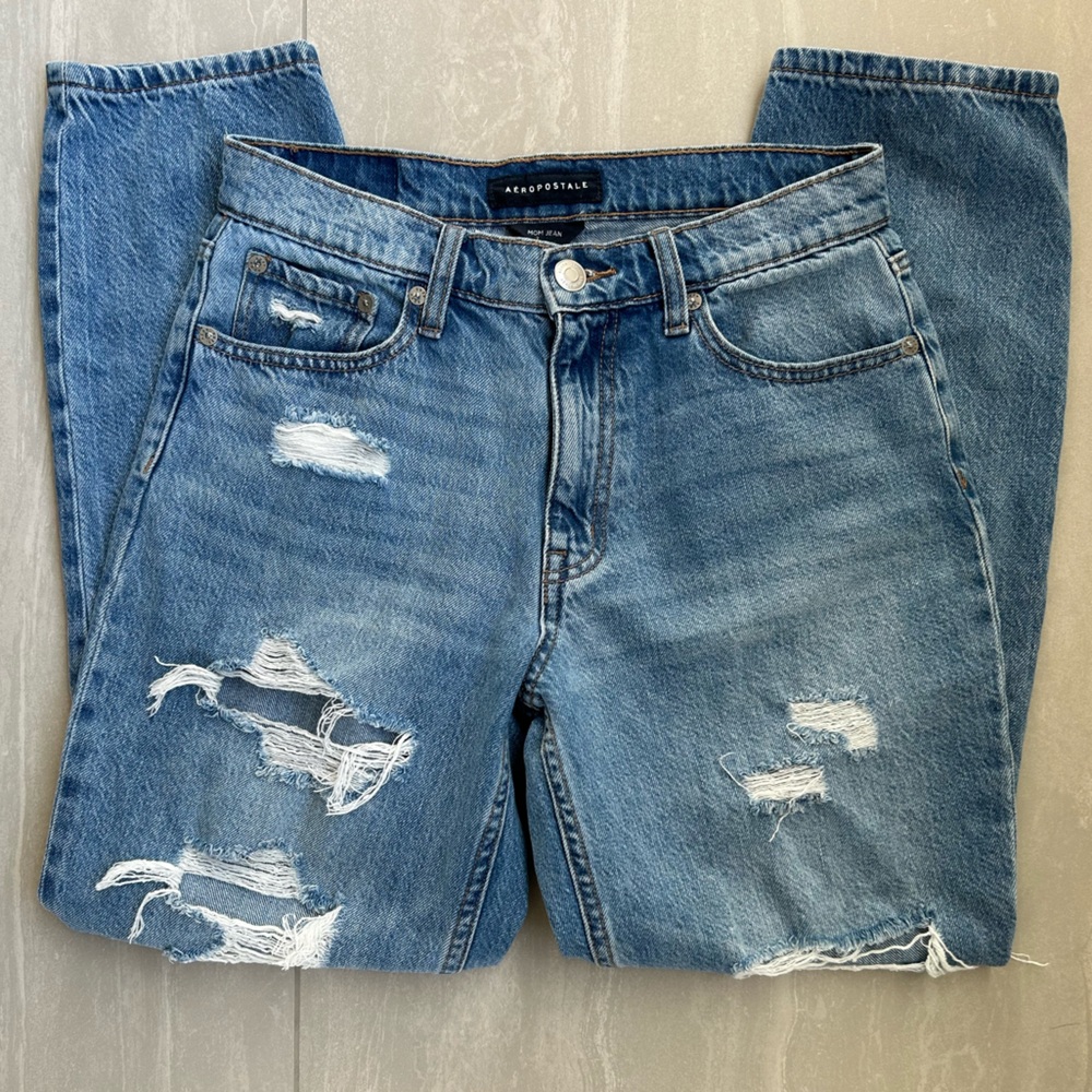Aeropostale Ripped Blue Boyfriend Jeans - Picture 9 of 14